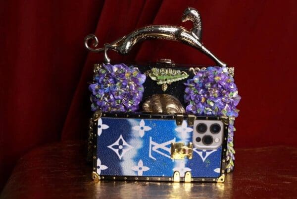 SOLD! 9297 Baroque Sleeping Cherub Purple Flowers Embellished Handbag - Image 6