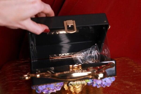 SOLD! 9297 Baroque Sleeping Cherub Purple Flowers Embellished Handbag - Image 7