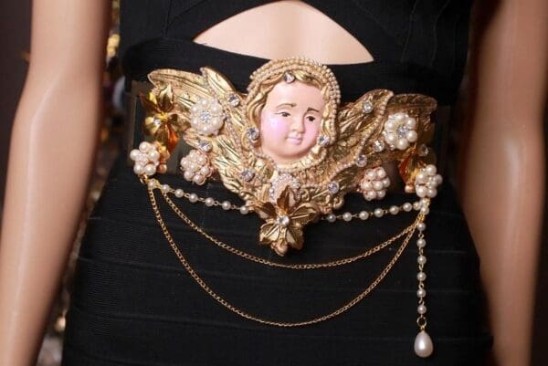 SOLD! 9298 Baroque Cherub Angel Pearl Corset Waist Belt Size S, L, M