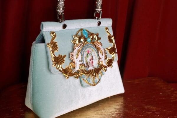 SOLD! 9314 Victorian Velvet Marie Antoinette Embellished Handbag - Image 4