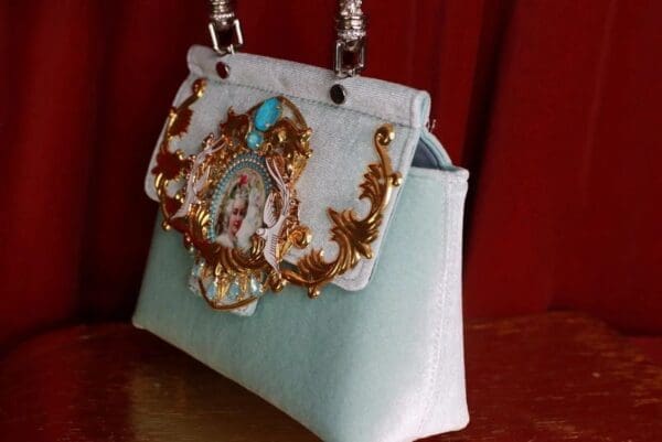 SOLD! 9314 Victorian Velvet Marie Antoinette Embellished Handbag - Image 6