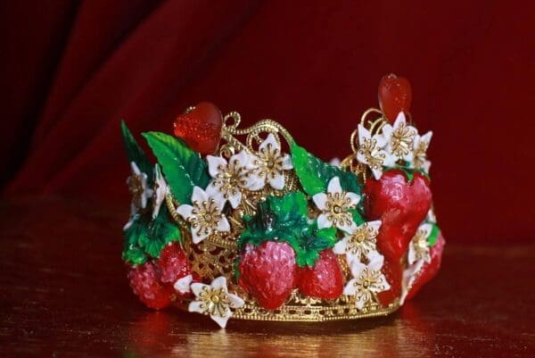 SOLD! 9316 Vivid Strawberries Baroque Headband Crown - Image 3