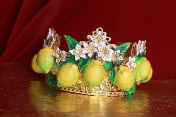 SOLD! 9317 Vivid Sicilian Lemon Fruit Baroque Headband Crown