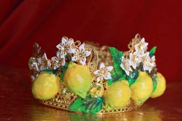 SOLD! 9317 Vivid Sicilian Lemon Fruit Baroque Headband Crown - Image 2