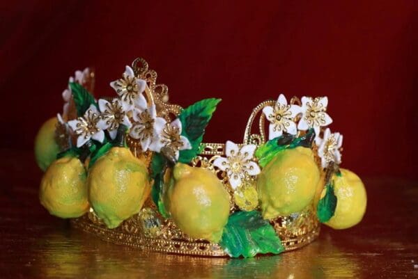 SOLD! 9317 Vivid Sicilian Lemon Fruit Baroque Headband Crown - Image 3