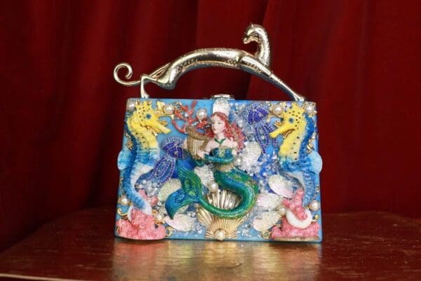 SOLD! 9318 Baroque Boutique Style Mermaid Seahorses Nautical Embellished Handbag - Image 2