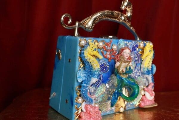 SOLD! 9318 Baroque Boutique Style Mermaid Seahorses Nautical Embellished Handbag - Image 3