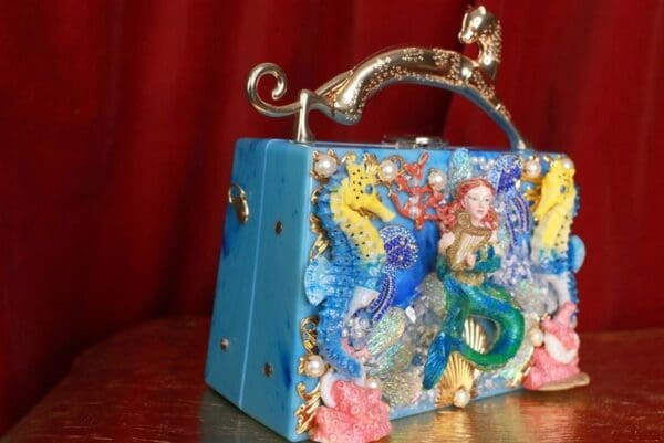SOLD! 9318 Baroque Boutique Style Mermaid Seahorses Nautical Embellished Handbag - Image 4