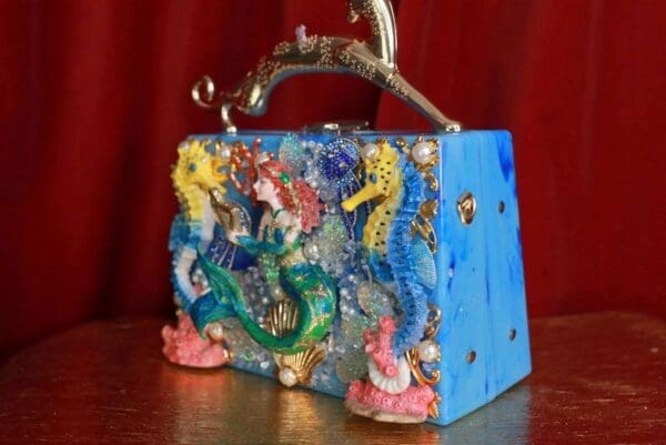 SOLD! 9318 Baroque Boutique Style Mermaid Seahorses Nautical Embellished Handbag - Image 5