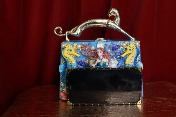 SOLD! 9318 Baroque Boutique Style Mermaid Seahorses Nautical Embellished Handbag - Image 7