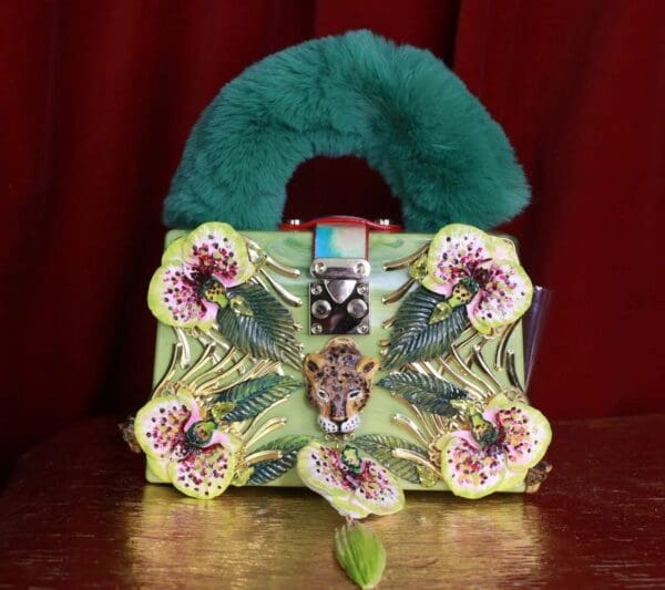 SOLD! 9319 Baroque Boutique Style Leopard Orchids Embellished Handbag
