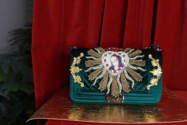 SOLD! 9321 Baroque Velvet Virgin Mary Embellished Handbag - Image 3