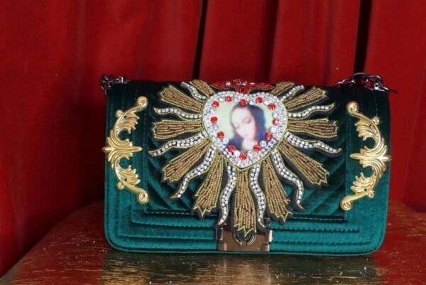 SOLD! 9321 Baroque Velvet Virgin Mary Embellished Handbag