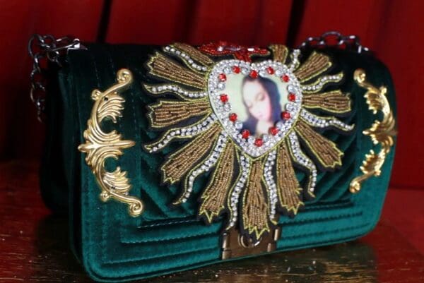 SOLD! 9321 Baroque Velvet Virgin Mary Embellished Handbag - Image 2