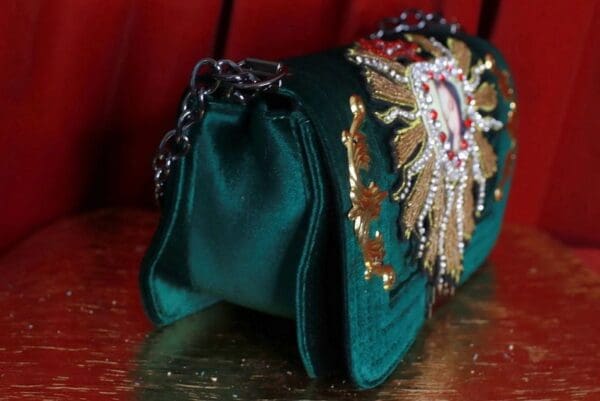 SOLD! 9321 Baroque Velvet Virgin Mary Embellished Handbag - Image 4