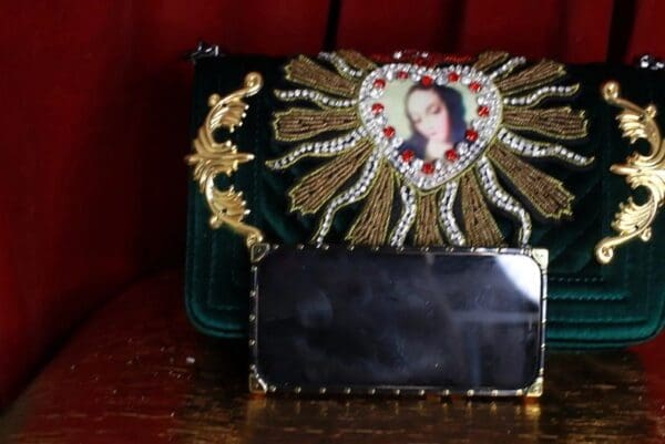 SOLD! 9321 Baroque Velvet Virgin Mary Embellished Handbag - Image 9