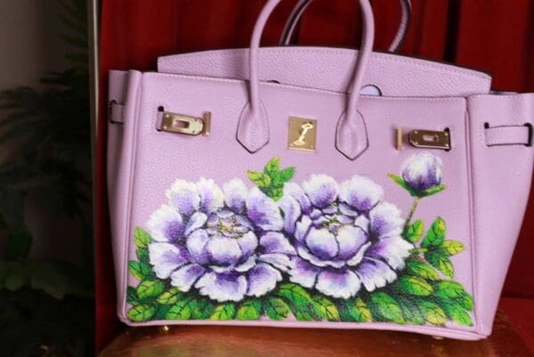 SOLD! 9323 Baroque GENUINE LEATHER Hand Painted Lavender Handbag