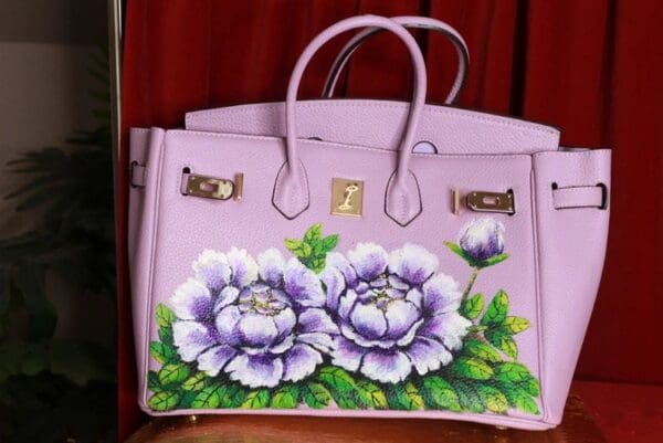 SOLD! 9323 Baroque GENUINE LEATHER Hand Painted Lavender Handbag - Image 2