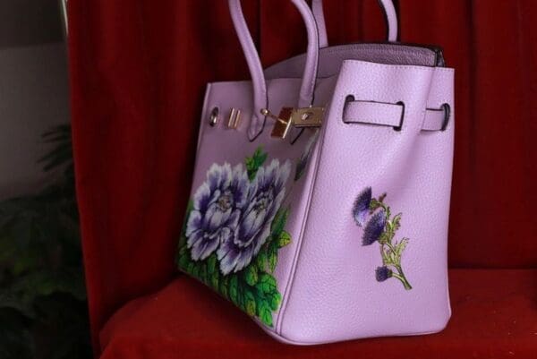 SOLD! 9323 Baroque GENUINE LEATHER Hand Painted Lavender Handbag - Image 7