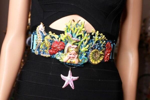 SOLD! 9326 Nautical Mermaid Coral Embellished Waist Gold Belt Size S, L, M - Image 10