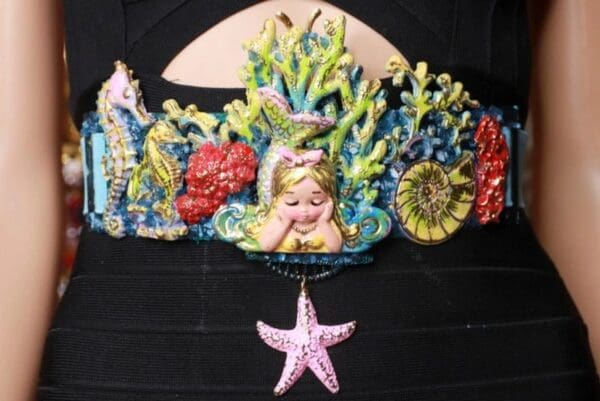SOLD! 9326 Nautical Mermaid Coral Embellished Waist Gold Belt Size S, L, M