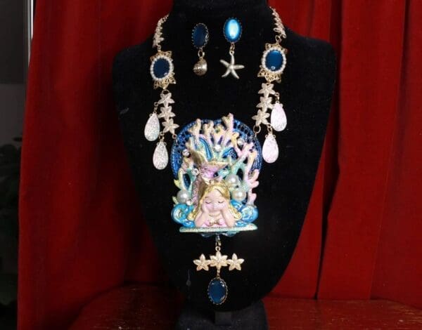 SOLD! 9327 Set Of Nautical Little Mermaid Necklace+ Earrings