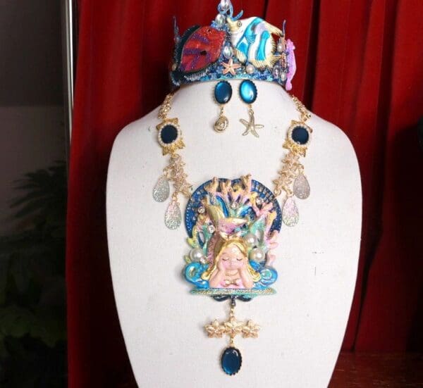 SOLD! 9327 Set Of Nautical Little Mermaid Necklace+ Earrings - Image 6