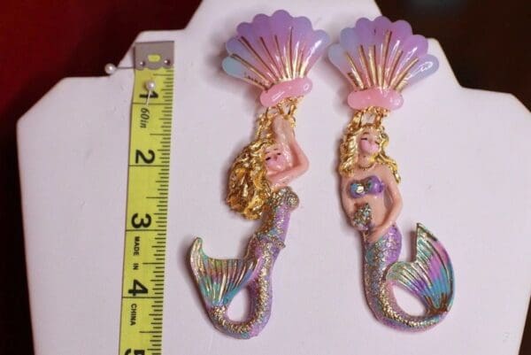 SOLD! 9328 Nautical Faced Mermaids Hand Painted Pearlish Earrings - Image 6