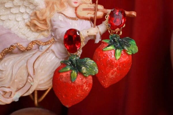 SOLD! 9329 Baroque Huge Strawberry Irregular Hand Painted Studs Earrings