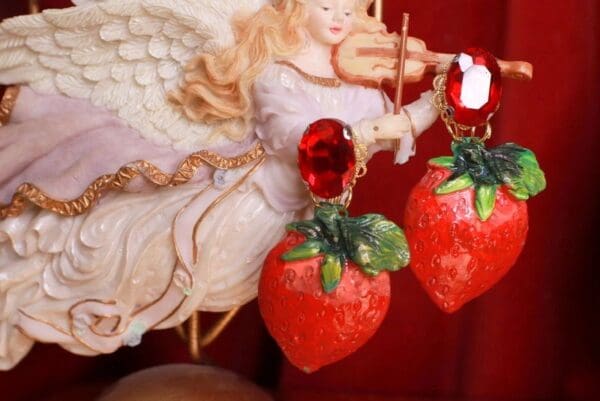 SOLD! 9329 Baroque Huge Strawberry Irregular Hand Painted Studs Earrings - Image 5
