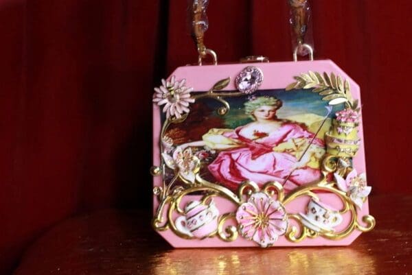 SOLD! 9333 Pink Victorian Box Marie Antoinette Embellished Handbag - Image 3