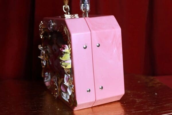 SOLD! 9333 Pink Victorian Box Marie Antoinette Embellished Handbag - Image 4