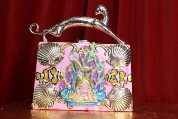 SOLD! 9336 Baroque Boutique Style Mermaid Seahorses Nautical Embellished Handbag - Image 3