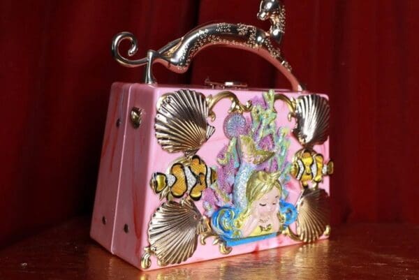 SOLD! 9336 Baroque Boutique Style Mermaid Seahorses Nautical Embellished Handbag - Image 4
