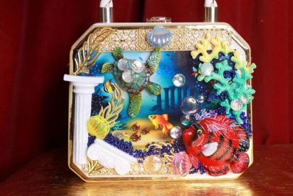 SOLD! 9336 Baroque Boutique Style Aquarium Nautical Embellished Handbag - Image 3