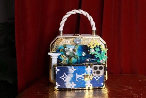 SOLD! 9336 Baroque Boutique Style Aquarium Nautical Embellished Handbag - Image 7