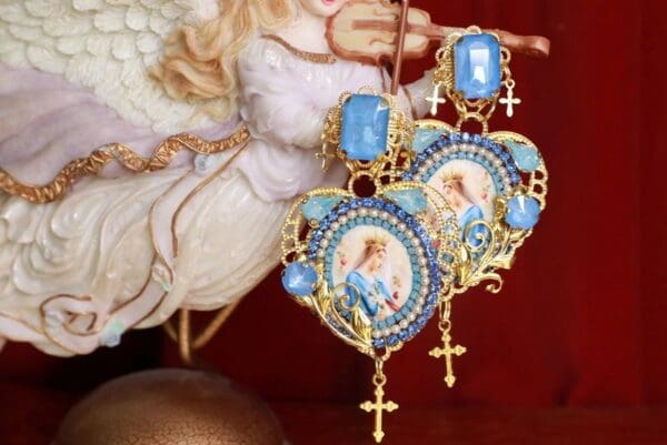 SOLD! 9343 Virgin Mary Light Blue Studs Earrings
