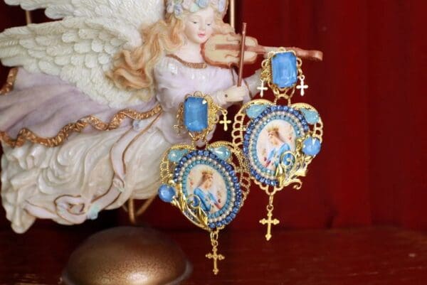 SOLD! 9343 Virgin Mary Light Blue Studs Earrings - Image 2