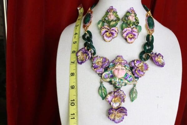 SOLD! 9368 Art Jewelry Viola Goddess 3D Effect Unusual Hand Painted Huge Necklace - Image 3