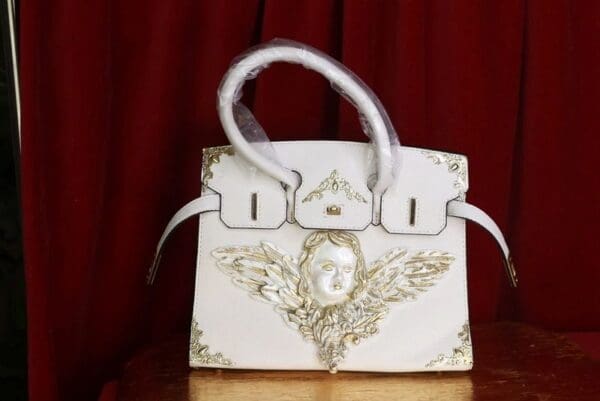 SOLD! 9369Baroque Kelly White Pearlish Cherub Embellished Handbag - Image 2