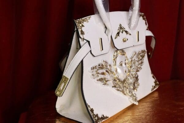 SOLD! 9369Baroque Kelly White Pearlish Cherub Embellished Handbag - Image 3