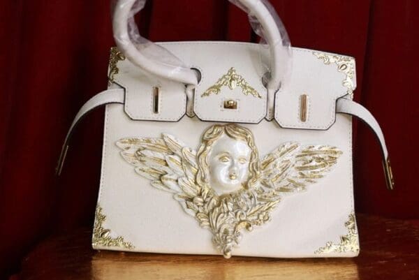 SOLD! 9369Baroque Kelly White Pearlish Cherub Embellished Handbag - Image 7
