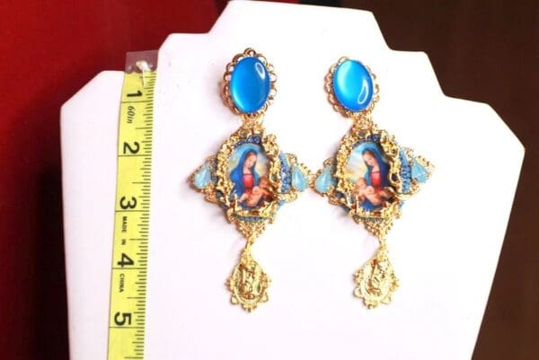 SOLD! 9344 Virgin Mary Light Blue Studs Earrings - Image 3