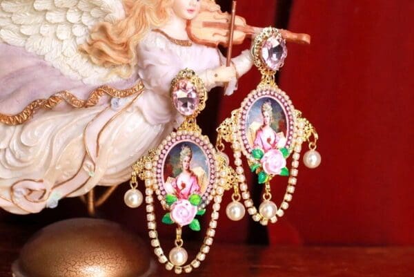 SOLD! 9347 Marie Antoinette Pink Studs Pearl Earrings - Image 2