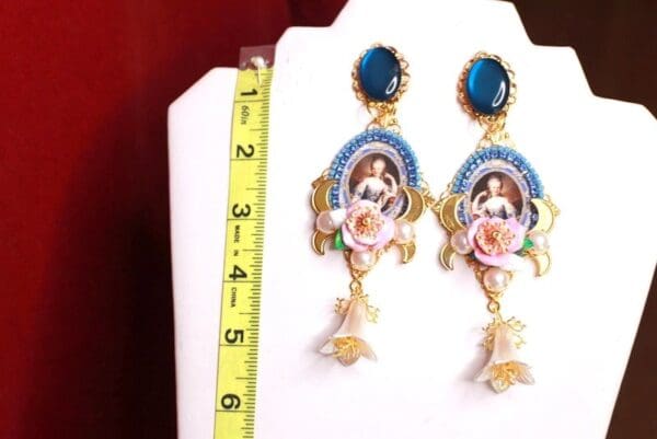 SOLD! 9349 Marie Antoinette Blue Studs Pearl Long Earrings - Image 5