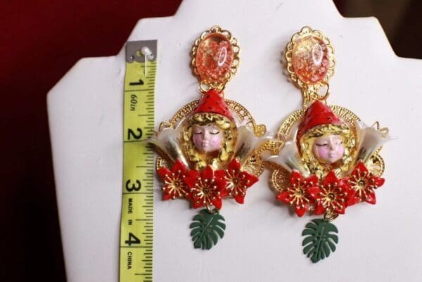 SOLD! 9353 Red Hood 3D Effect Massive Hand Painted Earrings - Image 2