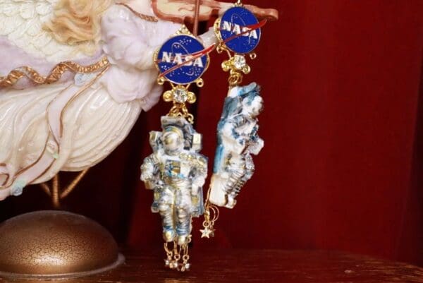 SOLD! 9355 NASA Astronaut Hand Painted Earrings - Image 2