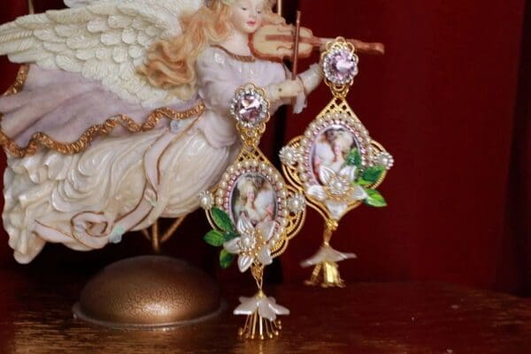 SOLD! 9357 Marie Antoinette Pink Studs Pearl Earrings