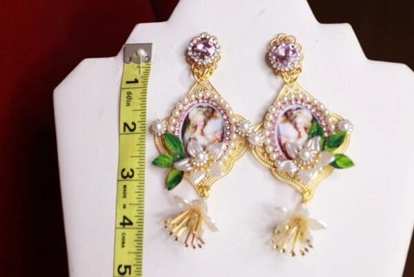 SOLD! 9357 Marie Antoinette Pink Studs Pearl Earrings - Image 4