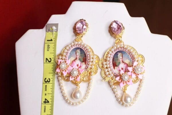 SOLD! 9358 Marie Antoinette Pink Studs Pearl Earrings - Image 4